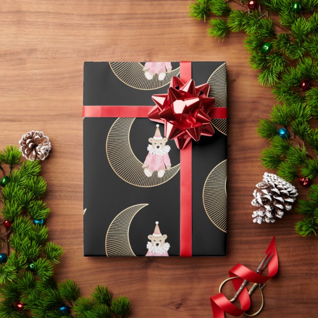 Pink winter holiday candy cotton bear  wrapping paper (Holiday Gift)