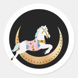 Pink winter holiday candy cotton horse classic round sticker