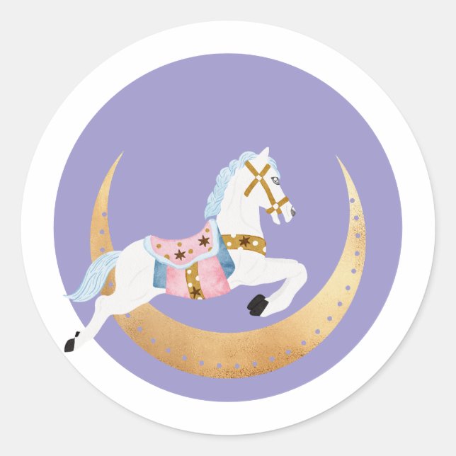 Pink winter holiday candy cotton horse classic round sticker (Front)