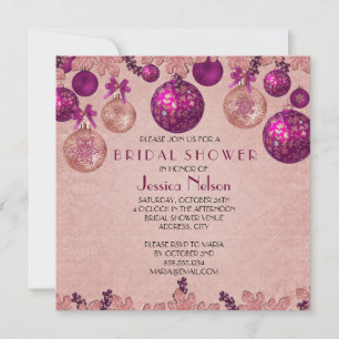Pink Winter Holiday Ornaments Bridal Shower Invitation