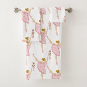 Pink winter holidays kids ballerina  bath towel set