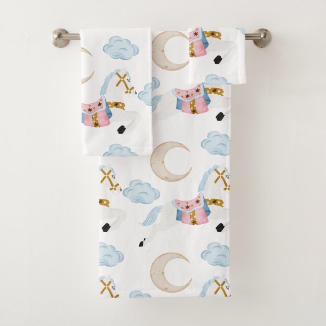 Pink winter holidays kids horse bath towel set (Insitu)