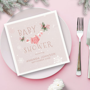 Pink Winter It's Cold Outside Baby Shower Napkin
