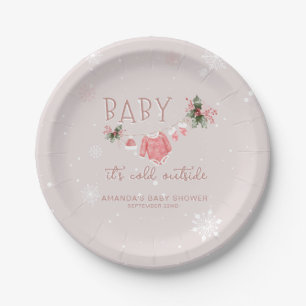Pink Winter It's Cold Outside Baby Shower Paper Plate