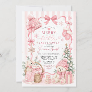 Pink Winter Merry Little Baby Shower Invitation