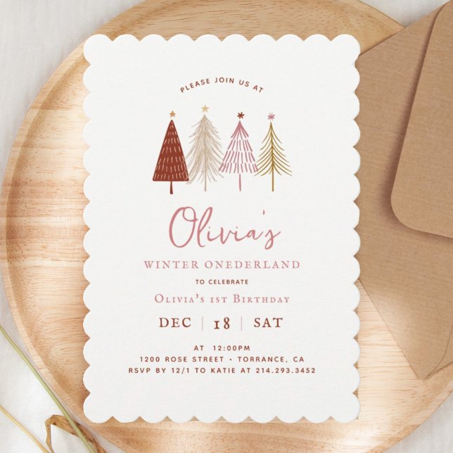 Pink Winter Onderland Girl 1st Birthday  Invitation (Creator Uploaded)