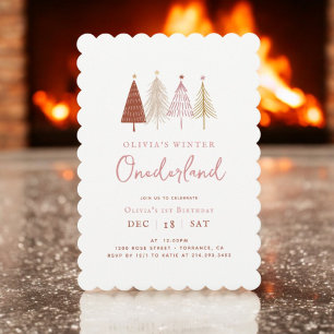 Pink Winter Onderland Girl First Birthday Invitation