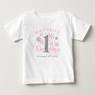Pink Winter Onederland Baby Girl 1st Birthday T-Shirt