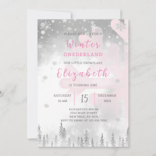 Pink Winter Onederland Birthday Invitation
