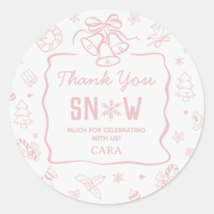 Pink Winter Onederland Birthday Party Classic Round Sticker