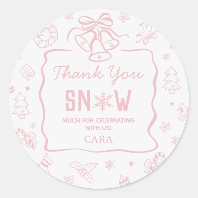 Pink Winter Onederland Birthday Party Classic Round Sticker (Front)