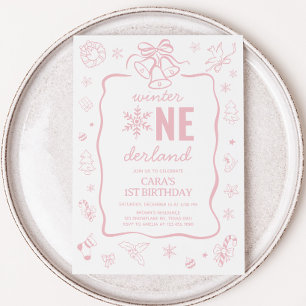 Pink Winter Onederland Birthday Party Invitation