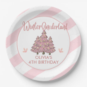 Pink Winter Onederland Christmas Birthday Party Paper Plate