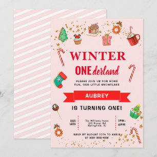Pink Winter Onederland First Birthday Invitation