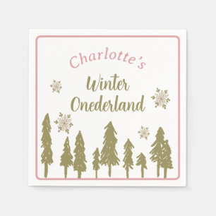 Pink Winter Onederland First Birthday Napkin
