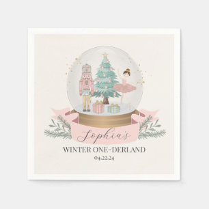 pink winter onederland first birthday party napkin