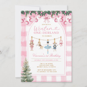 Pink Winter Onederland Girl Nutcracker Birthday  Invitation