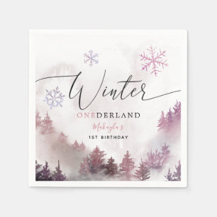 Pink Winter ONEderland Girl's Birthday Party Napkin