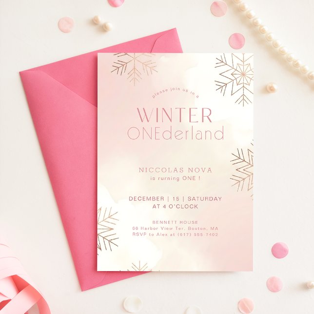Pink Winter Onederland Snowflake 1st Birthday Invitation (Creator Uploaded)