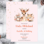 Pink Winter Onederland Woodland Birthday Invitation<br><div class="desc">Celebrate your little one’s special day with our enchanting Pink Winter ONEderland Woodland Invitation! Designed for a magical first birthday celebration, this invitation combines the charm of a winter wonderland with whimsical woodland elements, all in a beautiful pink theme with sparkling gold glitter snowflakes. Features: • Theme: Pink Winter ONEderland...</div>