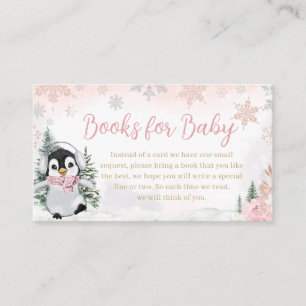 Pink Winter Penguin Baby Shower Books for Baby Enclosure Card