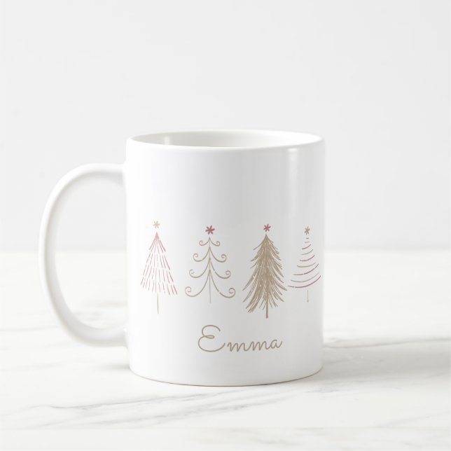Pink Winter Pines Whimsical Christmas Mug  (Left)