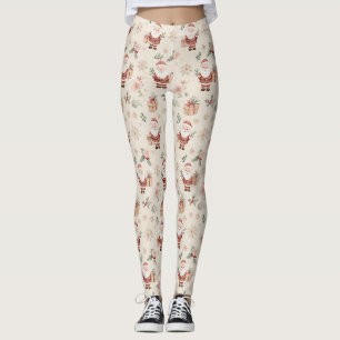 Pink Winter - Santa Claus, Snowflakes, Holly (2) Leggings