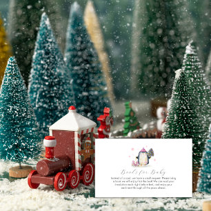 Pink Winter Skate Penguin Books for Baby Shower  Enclosure Card