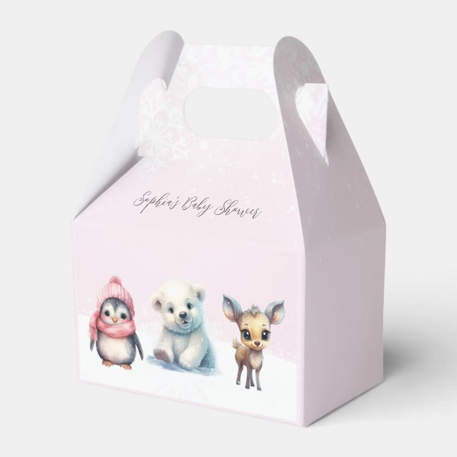 Pink Winter Snow Cold Outside Baby Shower Favour Box (Front Side)