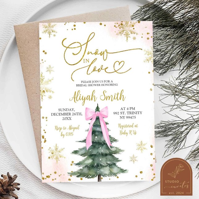 Pink Winter Snow in Love Bridal Shower Invitation (Creator Uploaded)