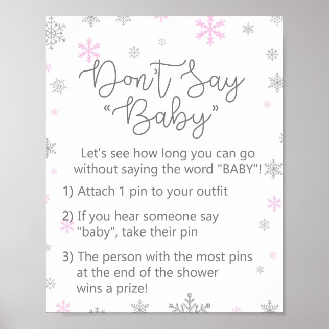 Pink Winter Snowflake Baby Shower Sign (Front)