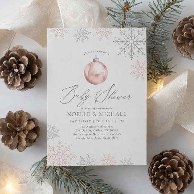 Pink Winter Snowflake Girl Baby Shower Invitation (Creator Uploaded)