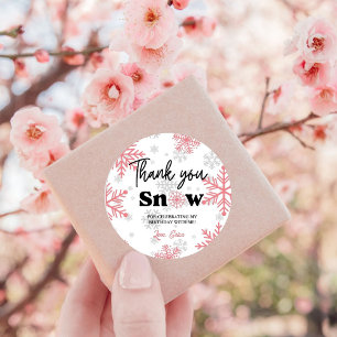 Pink Winter Snowflake Thank You Birthday Classic Round Sticker