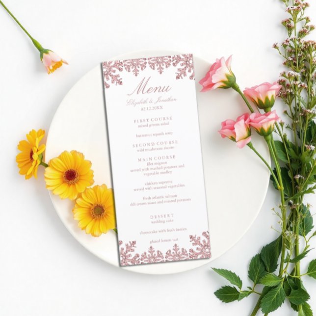 Pink Winter Snowflake Wedding Menu (Creator Uploaded)