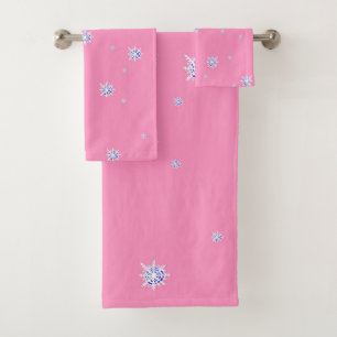 Pink Winter Snowflakes Bath Towel Set