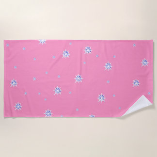 Pink Winter Snowflakes   Beach Towel