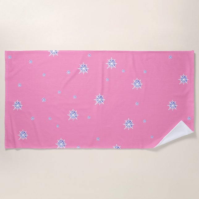 Pink Winter Snowflakes   Beach Towel (Front)