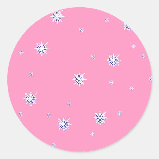 Pink Winter Snowflakes   Classic Round Sticker (Front)
