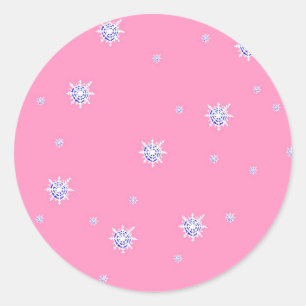 Pink Winter Snowflakes   Classic Round Sticker