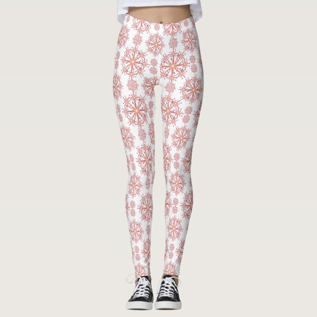 Pink winter snowflakes leggings (Front)