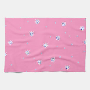 Pink Winter Snowflakes Tea Towel