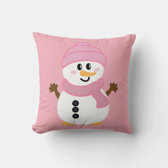 Pink Winter Snowman-Baby Pink Background Cushion (Front)