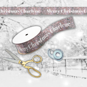 Pink Winter Snowy Christmas Blessings Grosgrain Ribbon