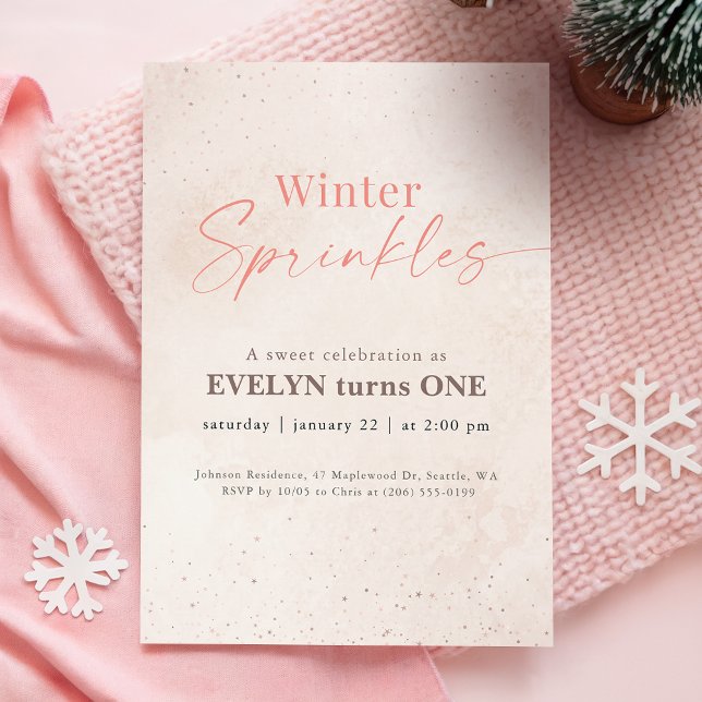 Pink Winter Sprinkles Glitter Girl 1st Birthday Invitation (Creator Uploaded)