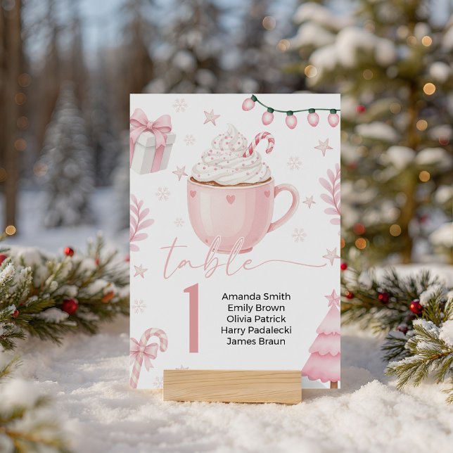 Pink Winter Table Number Card Pedestal Sign (Creator Uploaded)