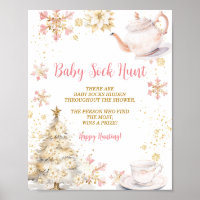 Pink Winter Tea Party Baby Shower Baby Sock Hunt