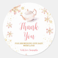 Pink Winter Tea Party Baby Shower Thank You
