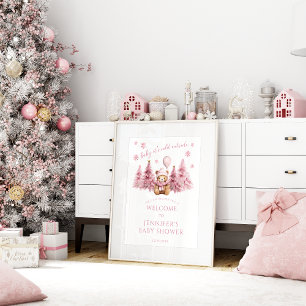 Pink Winter Teddy Bear Baby Girl Shower Welcome Poster