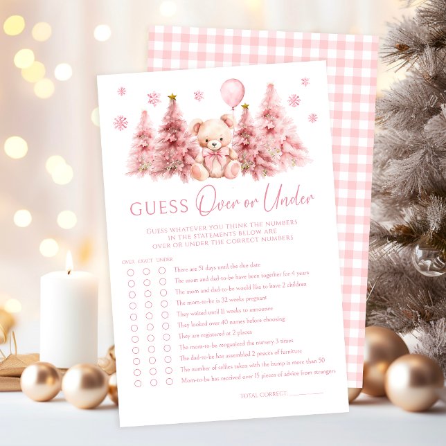 Pink Winter Teddy Bear Bow Baby Over or Under Game (Creator Uploaded)