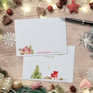 Pink Winter Village Watercolor Mailing Accent Envelope